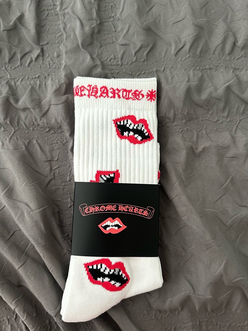 brand new white and red chrome hearts socks